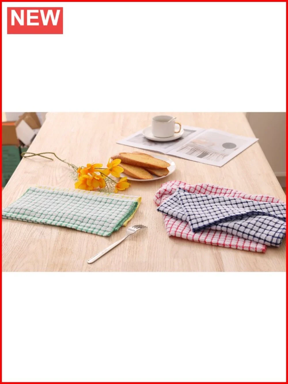 Cotton 8 Pack Terry Kitchen Dish Cloths Plaid Absorbent Washable 12x12